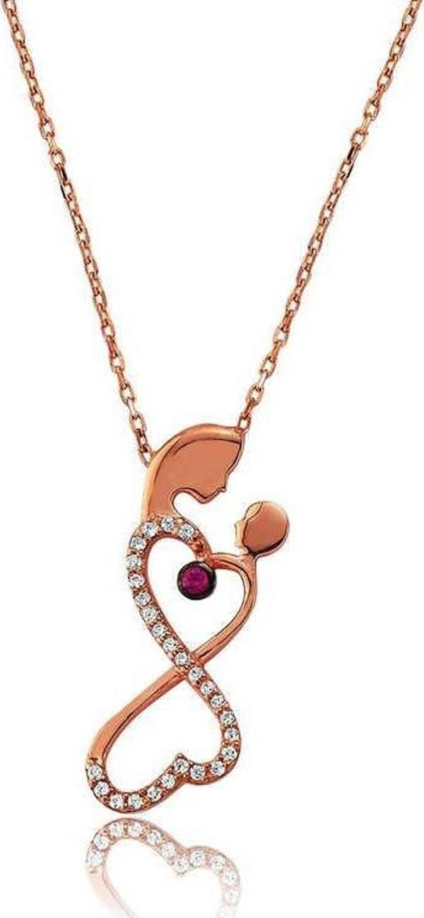 925 Ayar Gümüş Sonsuzluk Anne Çocuk Kolyesi - Image 1