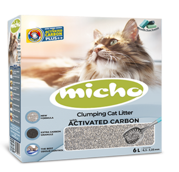 Micho Aktif Karbonlu Marsilya Sabunlu Topaklanan Kedi Kumu 1 Paket x 6 Lt (1x5.1 Kg) - Image 1