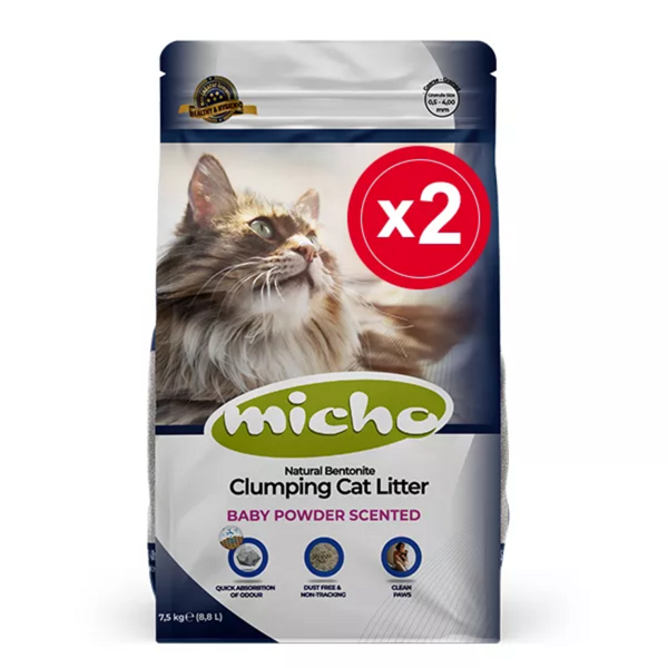Micho Kalın Taneli Topaklanan Kedi Kumu 2 Paket x 8.5 Lt (2x7.5 Kg) Toplam 15 Kg - Image 1