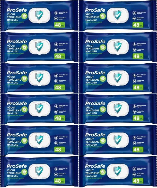 Prosafe Hasta Vücut Temizleme Islak Mendil Havlu 48 Yaprak XL (12 Li Set) Plastik Kapak - Image 1