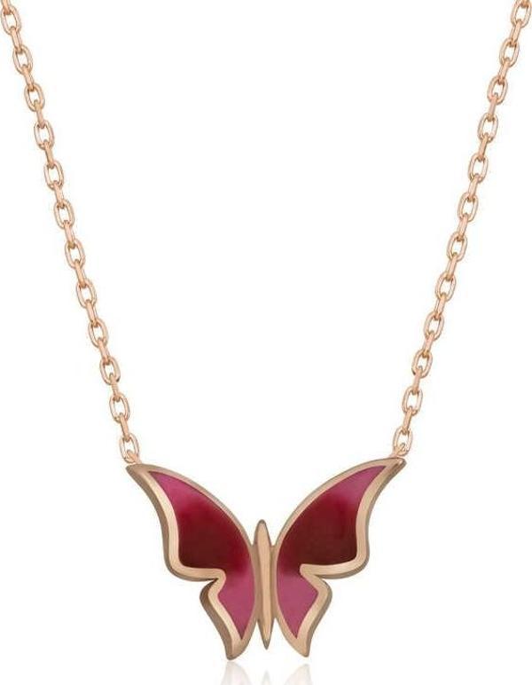 925 Ayar Gümüş Rose Minimal Kelebek Kadın Gümüş Kolye - Image 1