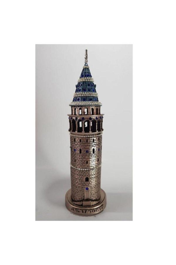Hediye Seviyorum Bronz Galata Kulesi Biblo, 29 Cm, Kırmızı Taş Detaylı Şık Dekorasyon Ürünü - Image 1