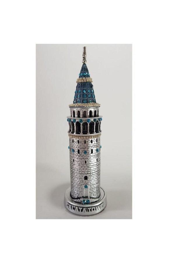 Hediye Seviyorum Galata Kulesi Biblo Gümüş 23 Cm Aqua Blue Taş - Image 1