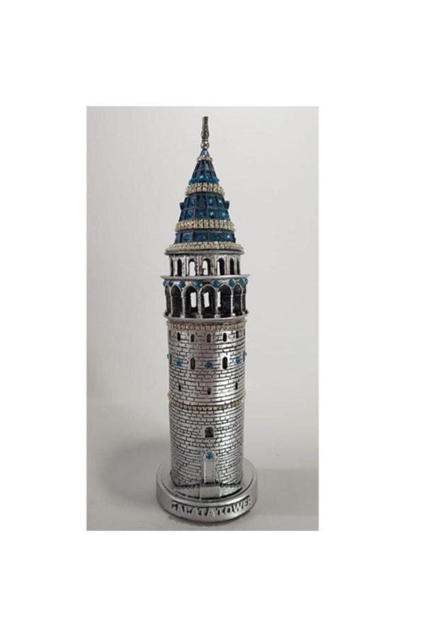 Hediye Seviyorum Gümüş Galata Kulesi Biblo 29 Cm Lacivert Taş - Image 1