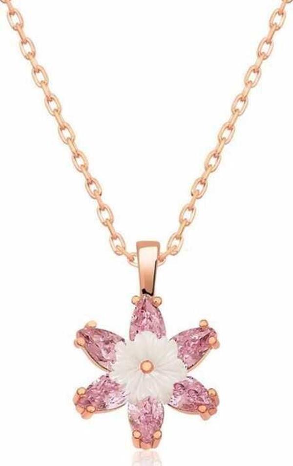 925 Ayar Gümüş Rose Pembe Lotus Çiçeği Kolye - Image 1