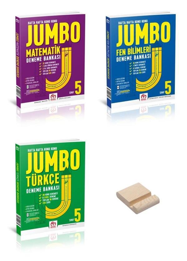Model Eğitim 5. Sınıf JUMBO Matematik Fen Bilimleri ve Türkçe Deneme Bankası 3lü Set + Telefon Standı - Model Eğitim Yayınları - Image 1
