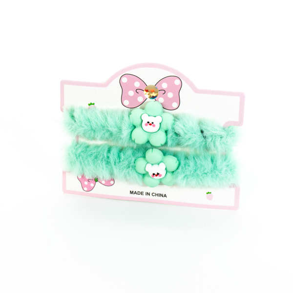 Biem Peluş İkili Çiçekli Simit Toka Yeşil - Image 1