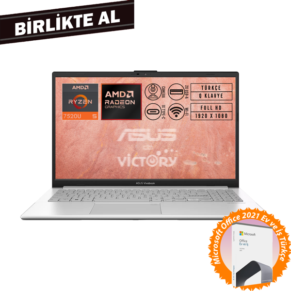 Asus VivoBook Go 15 AMD Ryzen 5 7520U 8GB 512GB SSD 15.6" FHD W11P + MS Office E1504FA-NJ115 013 - Image 1