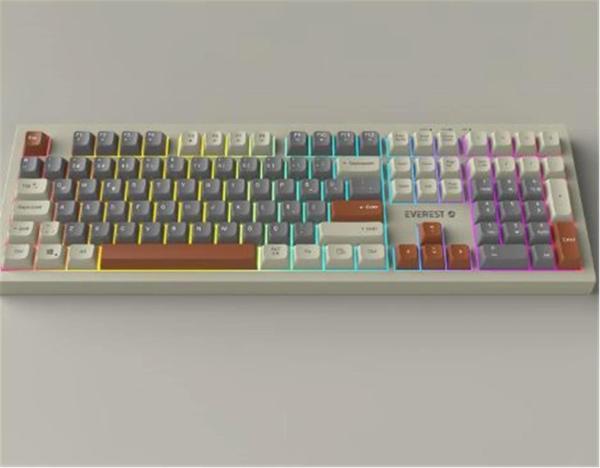 Everest KM-77 Runa Gri-Krem-Kahve Usb Rainbow Aydınlatmalı Sessiz Q Klavye + Mouse Set - Image 1