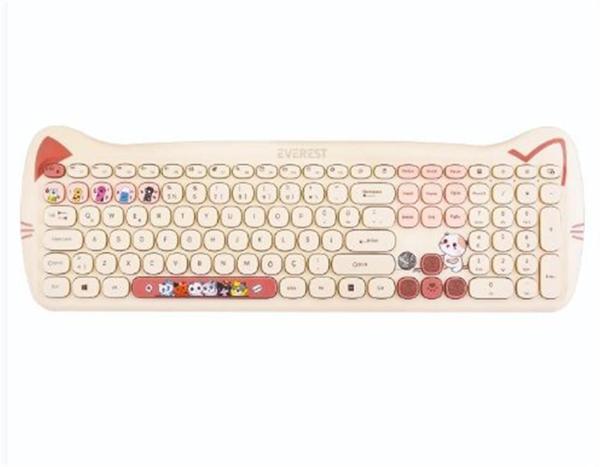 Everest KM-6283 CATTY Renkli Tuşlu Sarı Kablosuz 2.4 + BT Q Multimedia Klavye + Mouse + Pad Set - Image 1