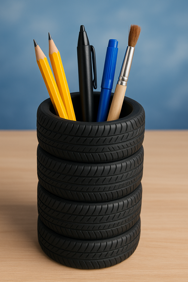 Gerçek Lastik Desenli Kalemlik (KLC Tasarım) | Şık ve Gerçekçi Görünüm | Ebatlar: 8,5 cm x 10 cm | 3D Baskı Dayanıklı PLA Malzeme | Kalem Kutusu | Masa Kalemliği - Image 1