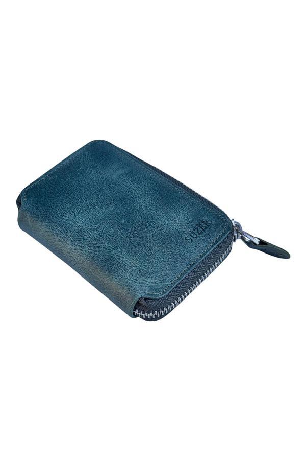 Fermuar Kilitli Mini Boy Unisex Hakiki Deri Spor Cüzdan Carzy Haki - Image 1