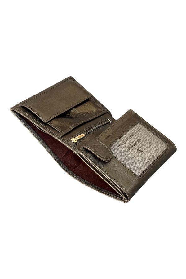 Madeni Para Bölmeli ve Fermuarlı Dikey Klasik Model Hakiki Deri Erkek Cüzdan Siyah - Image 1