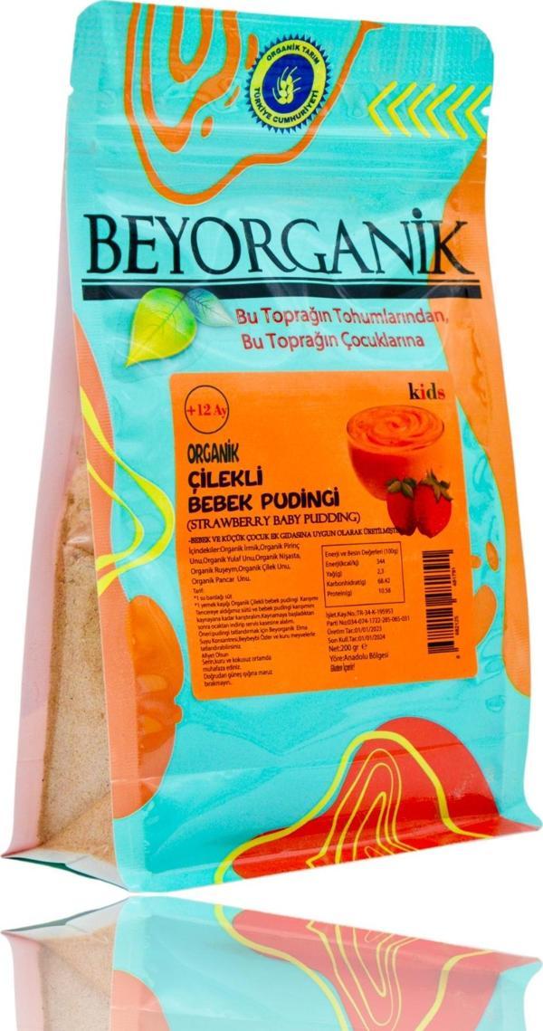 Beyorganik Organik Çilekli Bebek Pudingi  200gr (Şeker ilavesiz) Bebek Ek Gıdası +12 ay - Image 1