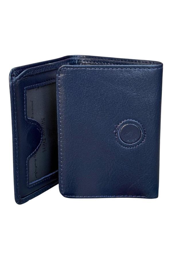 Üçe Katlamalı Model Mıknatıslı Hakiki Deri Erkek Cüzdan - Lacivert - Image 1
