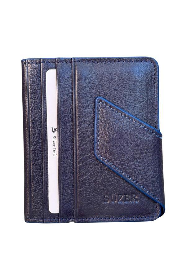 Mıknatıslı ve Kemerli İkiye Katlı Model Hakiki Deri Kredi Kartlık Lacivert - Image 1