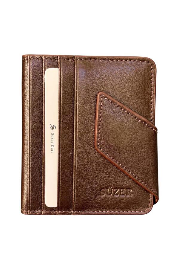 Mıknatıslı ve Kemerli İkiye Katlı Model Hakiki Deri Kredi Kartlık Kahverengi - Image 1