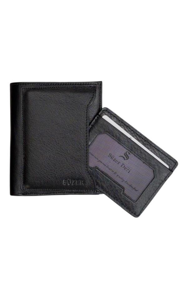 Ayrılabilir Kartlıklı Dikey Model Hakiki Deri Erkek Cüzdan Siyah - Image 1