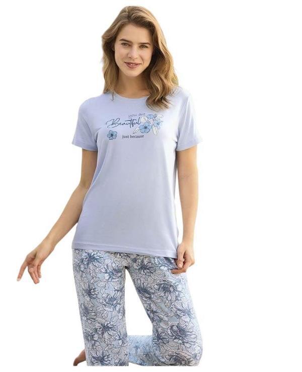 Aydoğan Kadın Mavi Viskon Kısa Kollu Pijama Takımı 240048 - Image 1