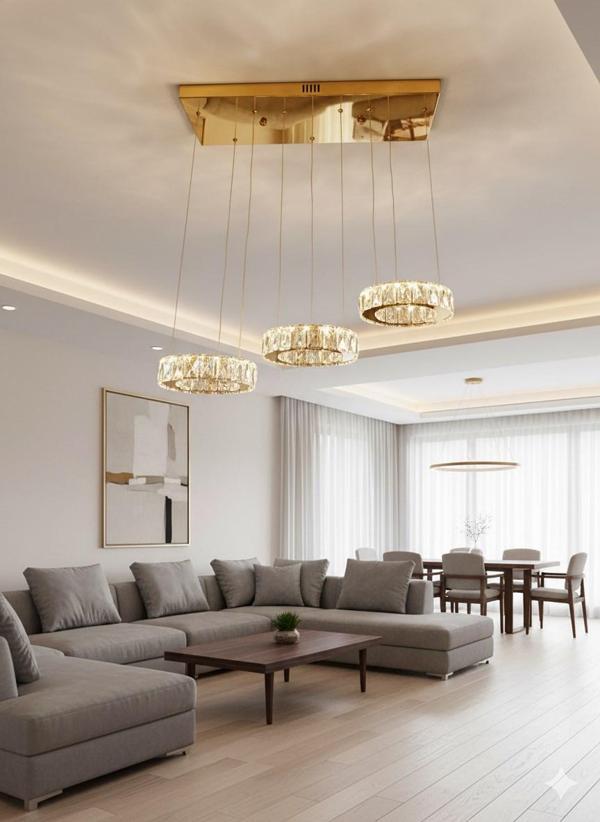 GN GEN AYDINLATMA Plaket Kristal Taş Işlemeli Krom Paslanmaz Ledli Avize 20 cm yemek masası  - Image 1