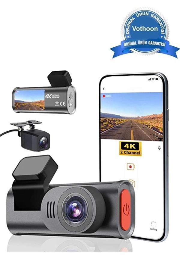 4K WiFi Çift Kameralı Araç Kamerası Gece Görüşlü G-Sensörlü Dash Cam 170 Derece - Image 1