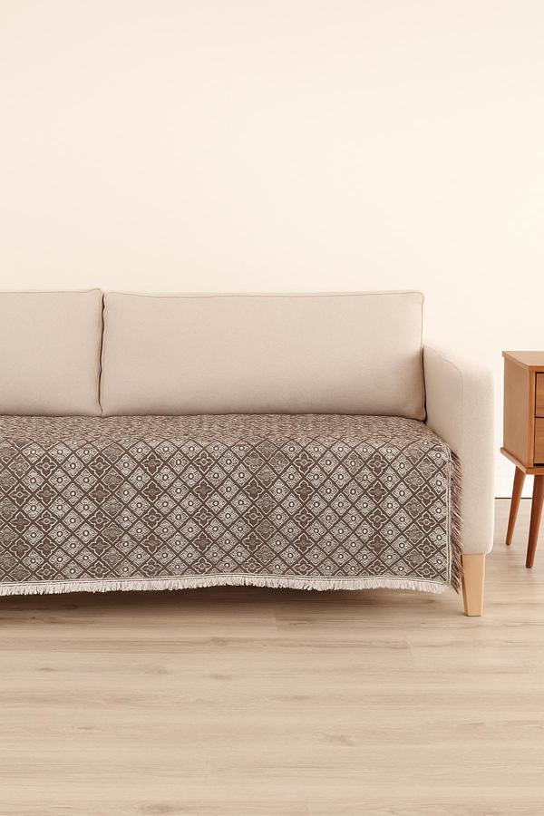 Koltuk Örtüsü Kareli Desenli 170x220 Ebatta Koyu Kahve - Image 1