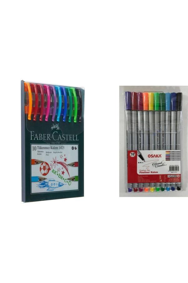 Faber Castell 1425 Tükenmez Kalem 10 Renk + Fineliner Kalem 10 Renk - Image 1