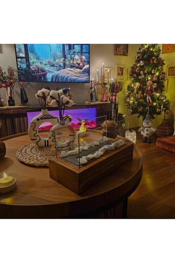 Alitiki Ahşap Masa Üstü Şömine Sertifikalı Yakıt Ve Dekoratif Taş Hediyeli - Image 1