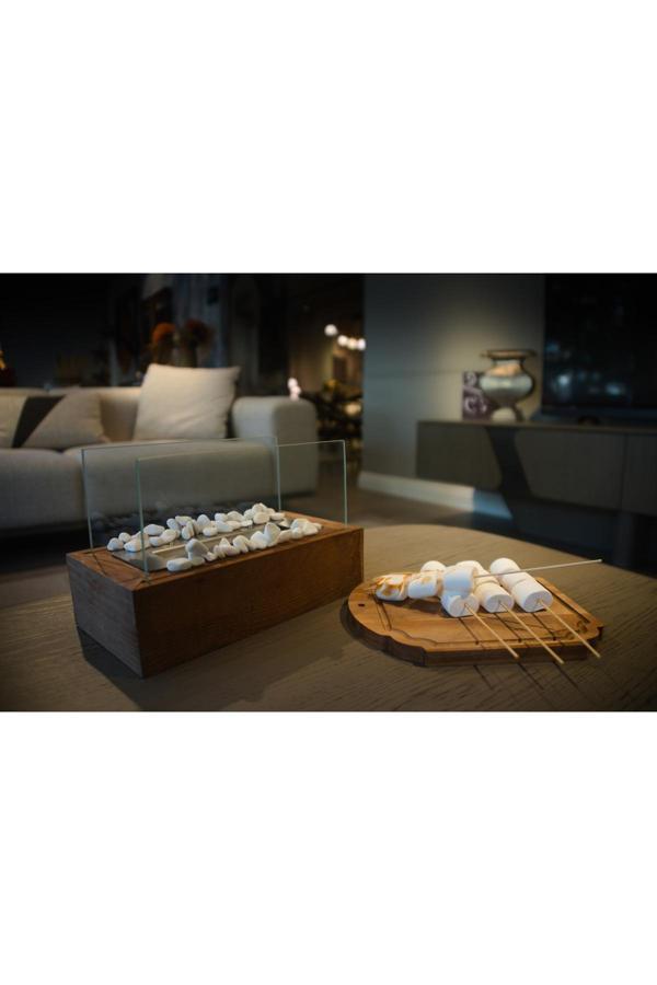 Lin Dekor Doğal Ahşap Masaüstü Şömine Yakıt + Taş Hediyeli - Image 1