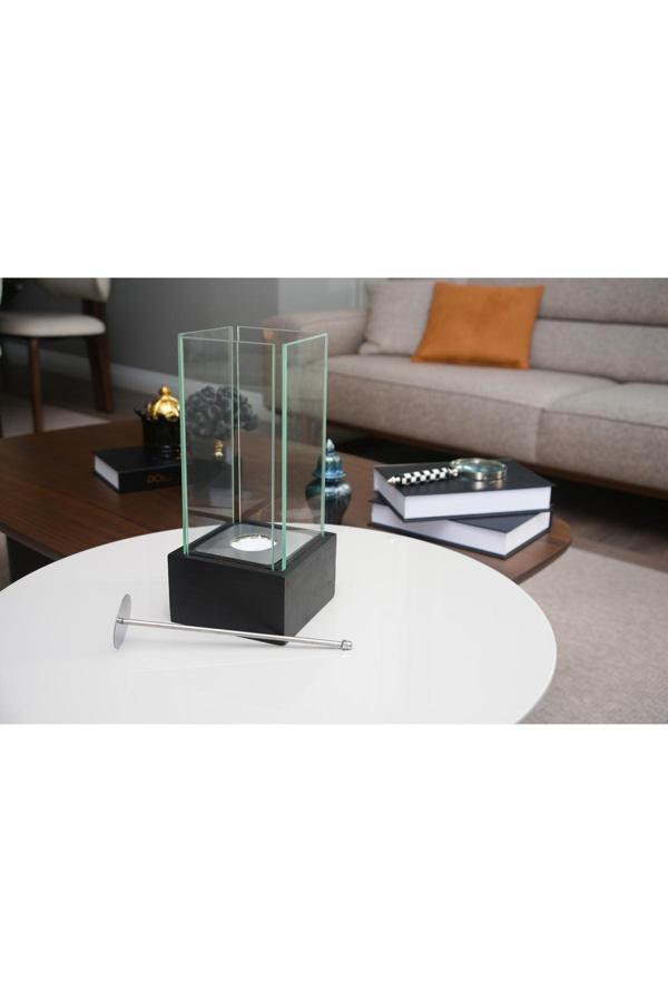 Lin Dekor Flamora Ahşap Masaüstü Siyah Şömine - 400 Ml Yakıt Hediyeli - Image 1