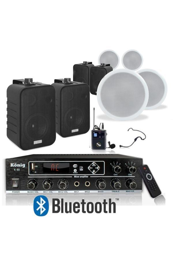 König 8’Li Duvar Ve Tavan Hoparlörlü Yaka Mikrofonlu Anfi Seti - Image 1
