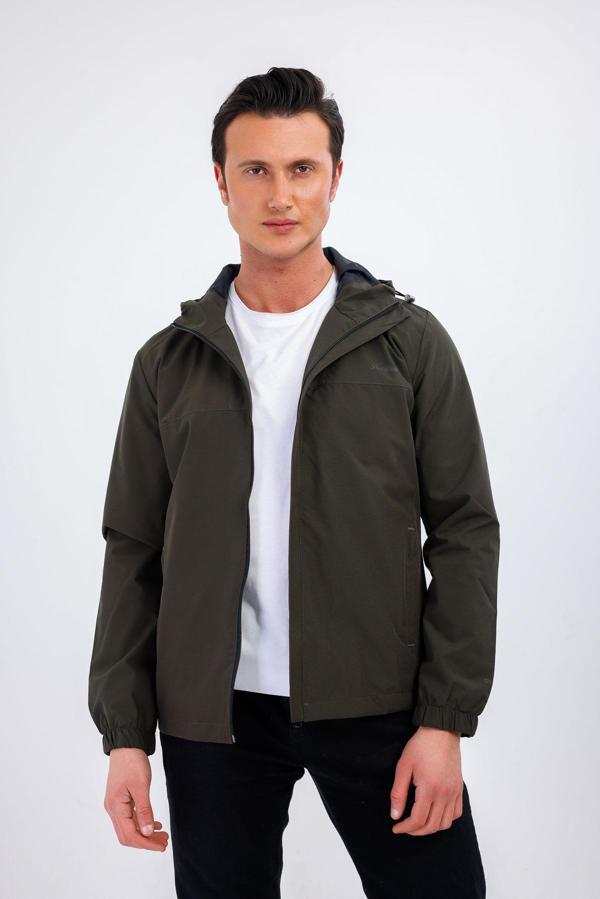 Maris Su ve Rüzgar Geçirmez Kapüşonlu Yağmurluk - Haki - Image 1