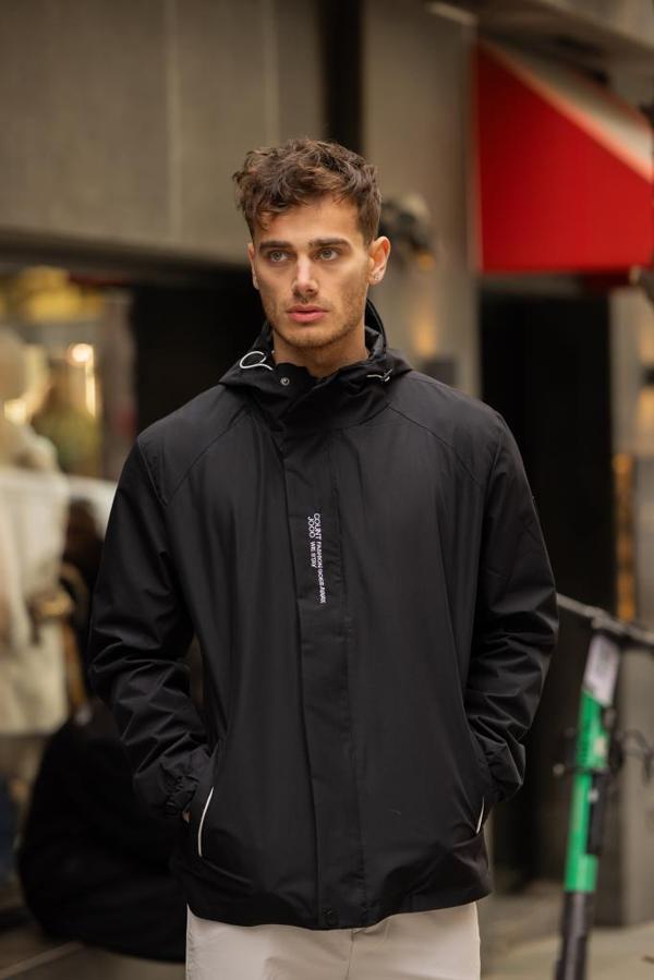 YEAST İçi Astarlı Suya Dayanıklı Kapşonlu Fermuarlı Yağmurluk - Siyah - Image 1