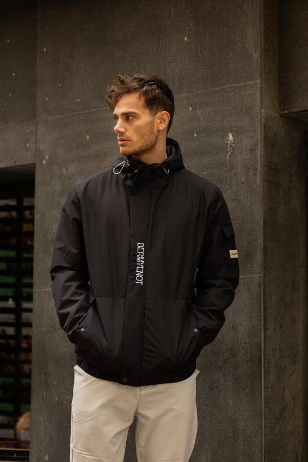 YARN İçi Astarlı Suya Dayanıklı Kapşonlu Fermuarlı Yağmurluk - Siyah - Image 1