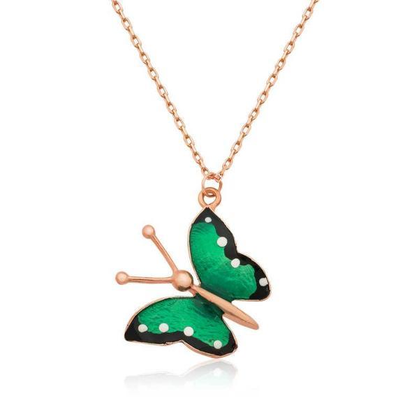 KENPAZAR 925 Ayar Gümüş Yeşil Kelebek Kolye - Image 1