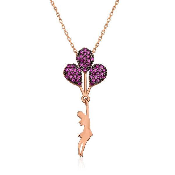 KENPAZAR 925 Ayar Gümüş Rose Kırmızı Balonlu Kız Kolye - Image 1