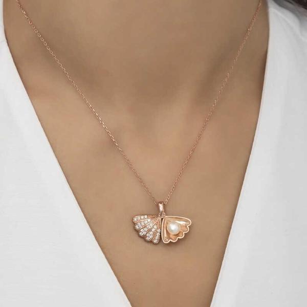 KENPAZAR 925 Ayar Gümüş İncili İstiridye Kadın Gümüş Kolye - Image 1