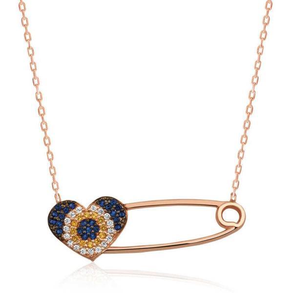 KENPAZAR 925 Ayar Gümüş Kalpli Çengel İğne Kadın Gümüş Kolye - Image 1