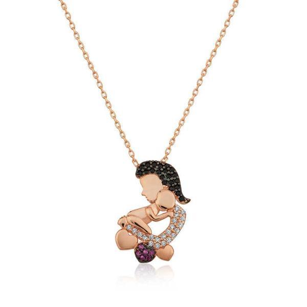 KENPAZAR 925 Ayar Gümüş Rose Anne Ve Bebek Kolye - Image 1