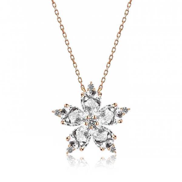 KENPAZAR 925 Ayar Gümüş Rose Beyaz Kamelya Çiçeği Kolye - Image 1