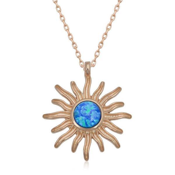 KENPAZAR ​925 Ayar Gümüş Rose Mavi Opal Taşlı Güneş Kadın Kolye - Image 1