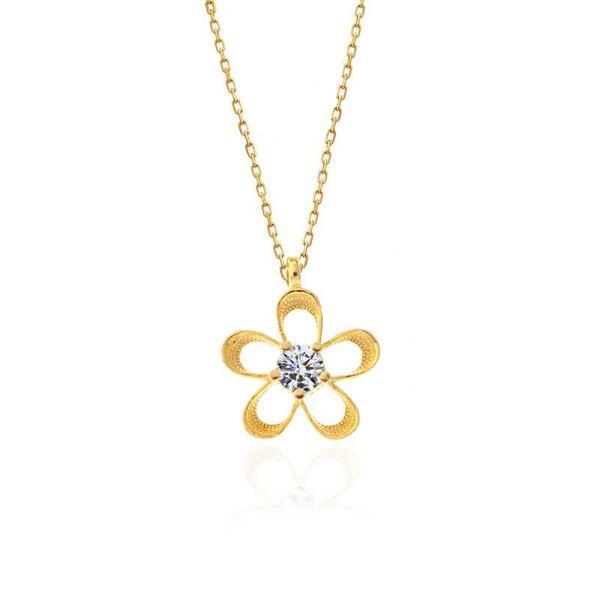 KENPAZAR ​925 Ayar Gümüş Gold Zirkon Taşlı Çiçek Kadın Kolye - Image 1