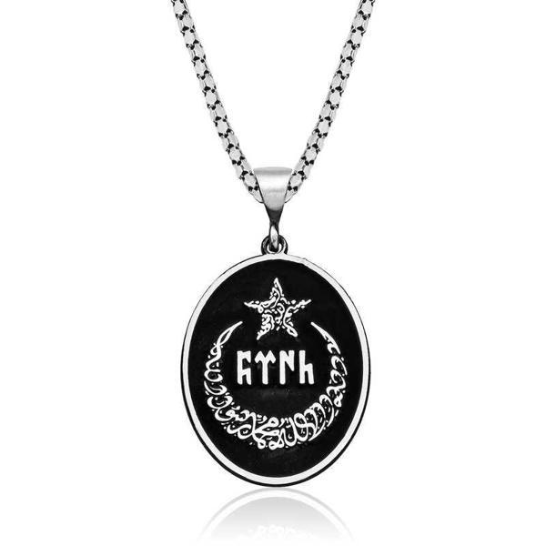 KENPAZAR 925 Ayar Gümüş Ay Yıldız İçerisi Göktürkçe Türk Yazılı Erkek Gümüş Kolye - Image 1