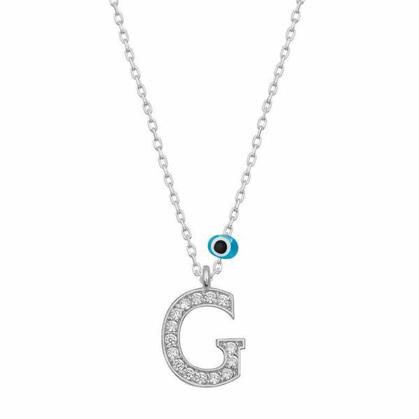KENPAZAR 925 Ayar Gümüş Nazar Rodyum G Harfi Kadın Gümüş Kolye - Image 1