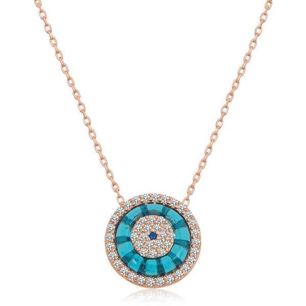 KENPAZAR 925 Ayar Gümüş Rose Camgöz Nazar Kadın Gümüş Kolye - Image 1