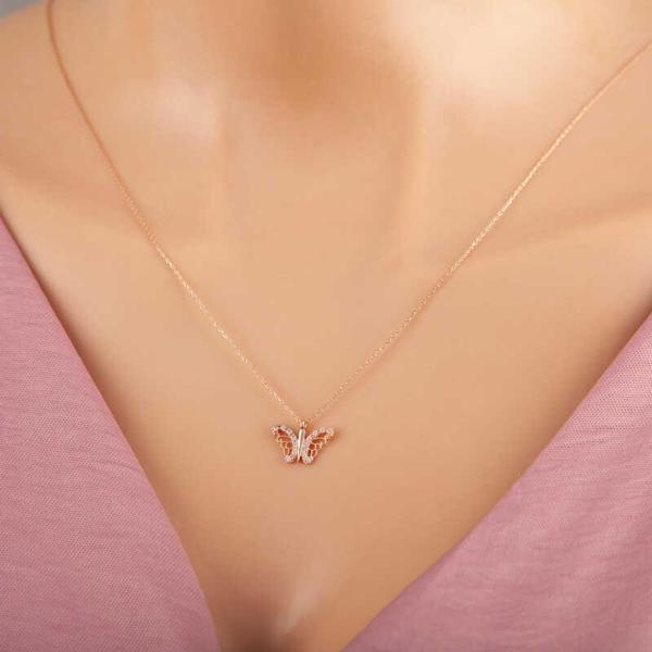 KENPAZAR 925 Ayar Gümüş Rose Kelebek Kadın Gümüş Kolye - Image 1