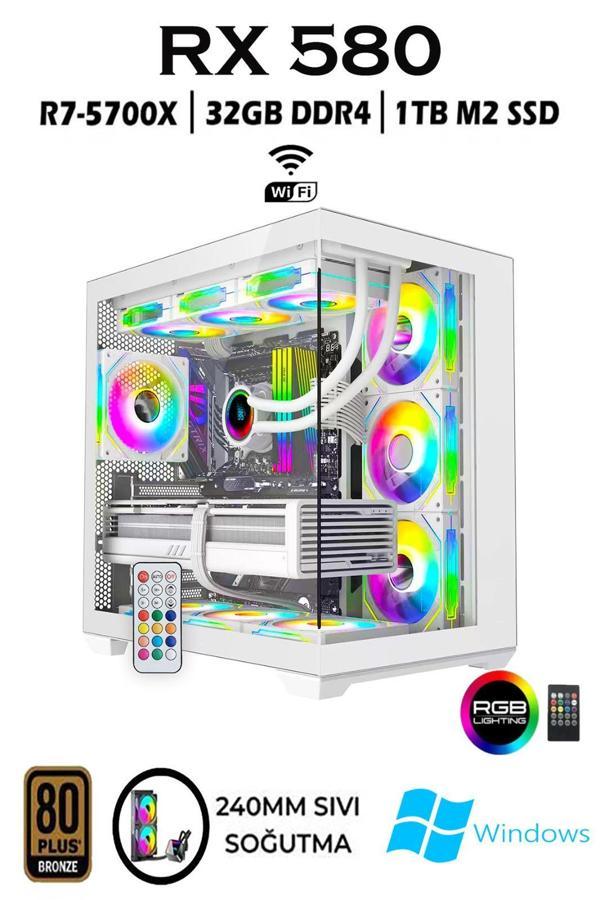 REBİTRH W45 Ryzen 7 5700X | 32GB RAM | 1TB M2 SSD | RX580 8GB | Sıvı Soğutmalı Beyaz Masaüstü Oyuncu Bilgisayarı - Image 1