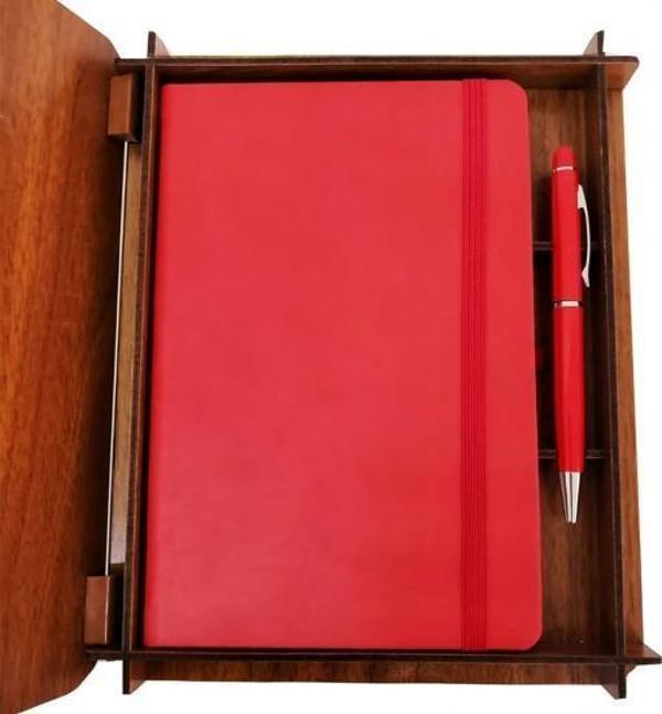 Ahşap Kutulu Defter Kalem Dekoratif Hediyelik - Image 1