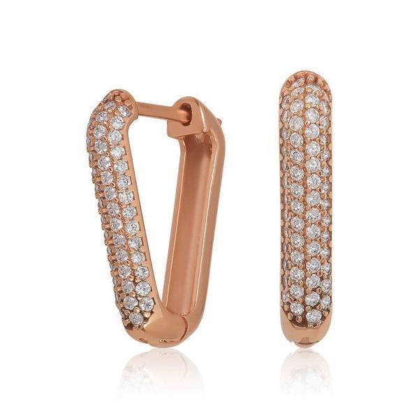 KENPAZAR Gümüş Rose Beyaz Taşlı Üçgen Küpe - Image 1