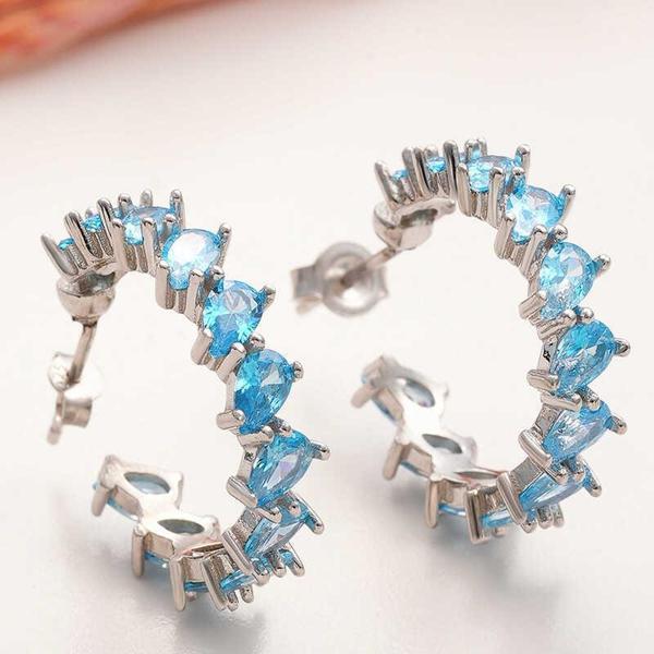 KENPAZAR Gümüş Akuamarin Taşlı Damla Çivili Kadın Küpe - Image 1